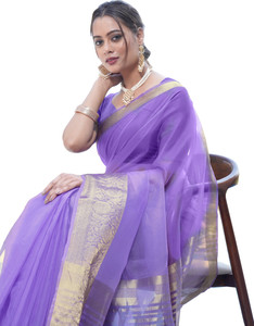 KOTHARI SBT Solid/Plain Bandhani Organza Saree