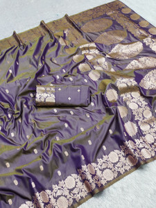 VISVASTA Woven, Printed, Embellished Banarasi Jacquard, Silk Blend Saree