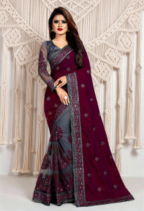 b bella creation Embroidered, Embellished Bollywood Net Saree