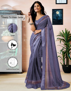 Samah Geometric Print, Printed, Embellished Daily Wear Linen Saree
