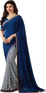 SARIK Printed, Self Design, Ombre, Geometric Print, Floral Print, Checkered, Solid/Plain Bollywood Georgette, Chiffon Saree