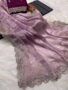 KMK STUDIO Embroidered, Embellished Bollywood Muslin Saree