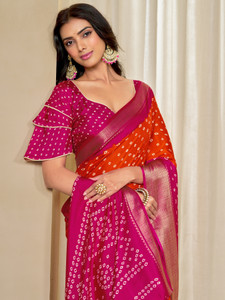Ethnic Junction Printed Bandhani Silk Blend Saree