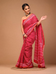 LOVWEAR Printed Ikkat Pure Cotton Saree