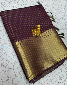 RHASHION Checkered Banarasi Silk Blend Saree