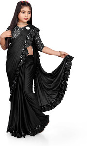 TRESPINO Embellished, Solid/Plain Daily Wear Lycra Blend Saree