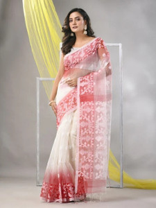 DUGGE FASHION Printed Jamdani Muslin Saree