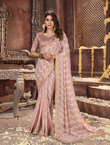 SIRIL Striped, Embellished Leheria Georgette Saree
