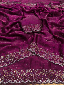Clothestic Embellished Bollywood Chiffon, Pure Silk Saree