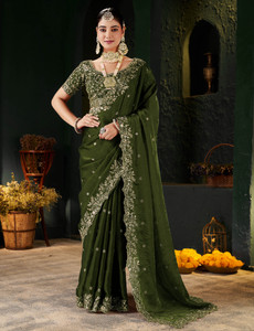 Vivan Fab Embroidered Bollywood Tissue, Silk Blend Saree