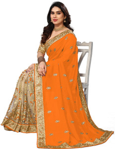 Semizoxis Embroidered, Embellished Bollywood Net, Art Silk Saree