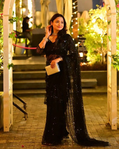 Bharodiya Enterprises Striped Bollywood Net Saree