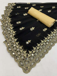HouseOfCommon Self Design, Embroidered Bollywood Georgette Saree