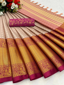 KanjiQueen Woven Narayanpet Pure Silk, Cotton Silk Saree