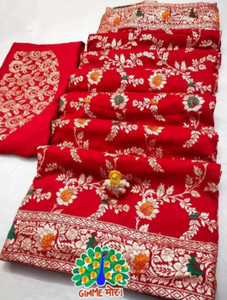Homigoz Woven, Floral Print Banarasi Pure Silk Saree