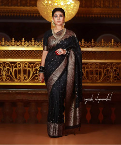 KanjiQueen Woven, Self Design Banarasi Silk Blend, Pure Silk Saree