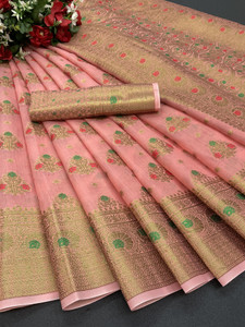 KRENIW Woven Banarasi Jacquard, Cotton Silk Saree