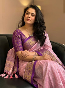 VILLAGIUS Woven, Self Design, Embellished, Temple Border Banarasi Cotton Silk, Art Silk Saree