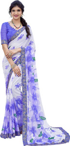 Priyashi Printed Bandhani Georgette, Lace Saree