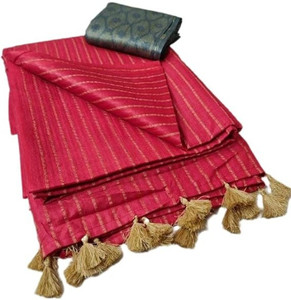 Aamir Fashion Textile धारीदार, बुना हुआ बॉलीवुड कॉटन सिल्क साड़ी