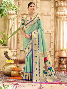 Satrani Woven, Embellished Paithani Pure Silk Saree