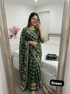 Lilriya Checkered, Embroidered, Woven Banarasi Handloom Georgette Saree
