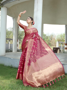 FINE WEAR सेल्फ डिज़ाइन कांजीवरम ओर्गेंज़ा साड़ी