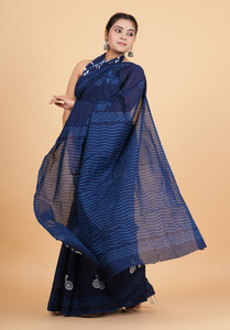 Krishna Creation Floral Print, Graphic Print, Printed, Hand Painted Hand Batik Pure Cotton Saree