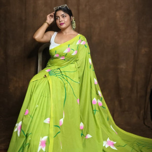 Aquiliq Floral Print Handloom Pure Cotton Saree