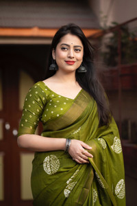 Houseofcommen Digital Print, Printed, Woven Hand Batik Cotton Silk Saree