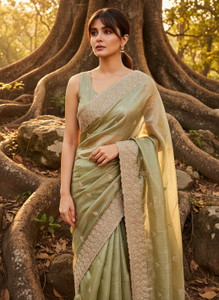 Sariya Embroidered Bollywood Satin, Tissue Saree