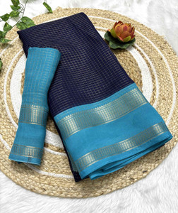 RegalDrapes Woven, Checkered Mysore Silk Blend, Jacquard Saree