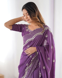 Satrani Embellished, Embroidered Bollywood Silk Blend Saree