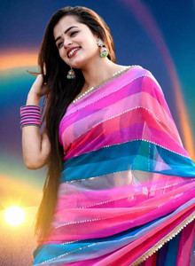 ZENBLAZE Printed, Digital Print, Striped, Self Design, Embroidered Bollywood Georgette Saree