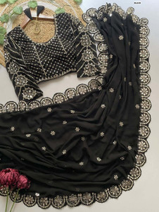 KRISHNACOLLECTION9 Embroidered, Embellished, Floral Print, Self Design Bollywood Georgette Saree