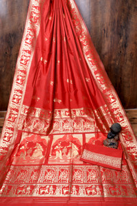 Vomira Woven Baluchari Pure Silk, Art Silk Saree