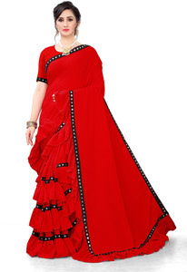 fentik.com Embellished, Solid/Plain Bollywood Lycra Blend Saree