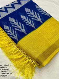 DALPATSINGH Blocked Printed, Paisley, Applique Kota Doria Cotton Silk Saree