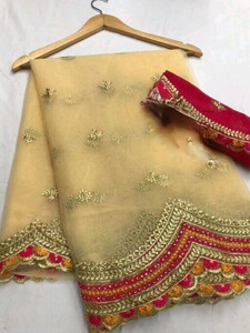 KanjiQueen Embroidered Bollywood Net Saree