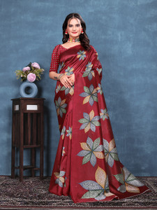 maayro Floral Print Bollywood Art Silk Saree