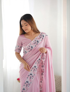 Samah Embroidered, Embellished Bollywood Silk Blend Saree