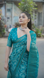 MIRCHI FASHION Printed, Embellished Kalamkari Cotton Silk, Silk Blend Saree