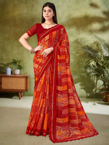 Divastri Floral Print, Geometric Print, Digital Print, Printed Bollywood Chiffon Saree
