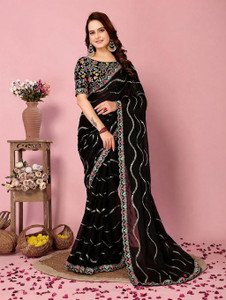 QUEDDY'S Embroidered, Striped Bollywood Silk Blend Saree