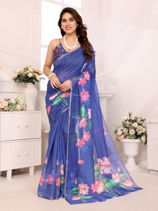 Bandhanivilla Floral Print, Digital Print Chanderi Chanderi, Cotton Blend Saree