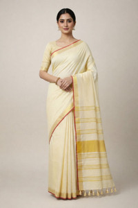 WEAVE TRENDS Woven, Solid/Plain Bhagalpuri Handloom Cotton Linen Saree