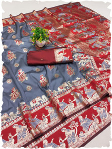 Vomira Woven Baluchari Silk Blend, Art Silk Saree