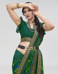 ANIRAV Printed Bollywood Georgette, Lace Saree