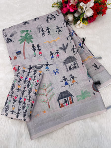 SJY Printed Assam Silk Linen Saree