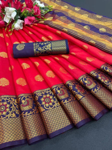 Pionex Woven Banarasi Cotton Silk Saree